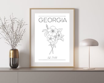 Georgia State Flower Wall Art - INSTANT DOWNLOAD - Black and White Wall Art - Minimalist Wall Art
