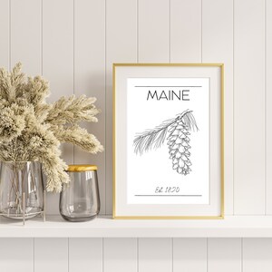 Maine State Flower Wall Art - INSTANT DOWNLOAD - Black and White Wall Art - Minimalist Wall Art