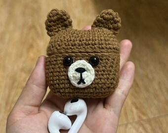 Bear Crochet Airpods Case - Apple Airpods 1 2 3 Pro 2 Case, Handmade AirPods Case, Birthday Gift for Him Her