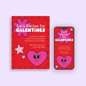 Galentine&#39;s 5x7 and Mobile Invite | Editable Template | Girls Valentines Day Party | Girl Dinner Invite | Digital Download | Canva Template