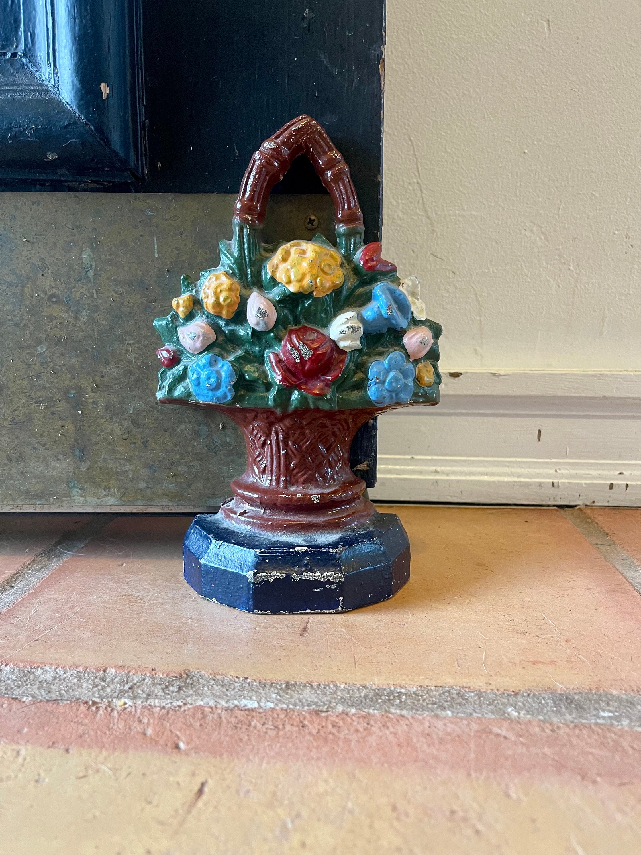 HUBLEY Antique Cast Iron Door Stop HUBLEY Floral Basket 703