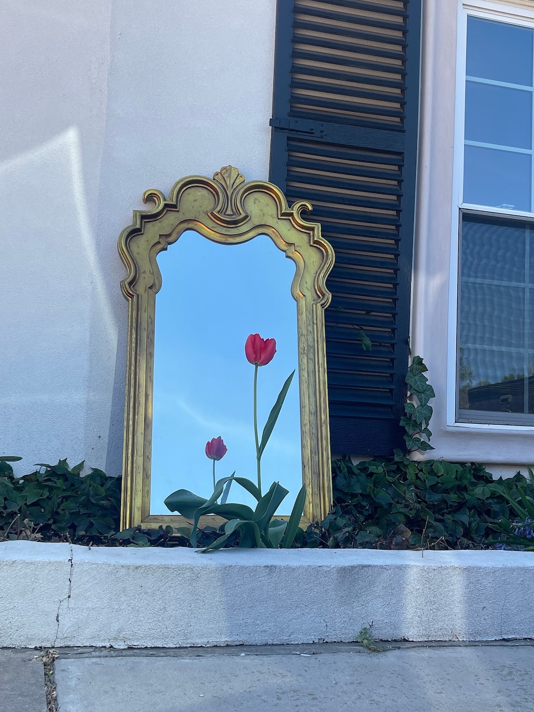 Gold Shell Mirror Large Vintage, Ornate by Carolina Mirror Co