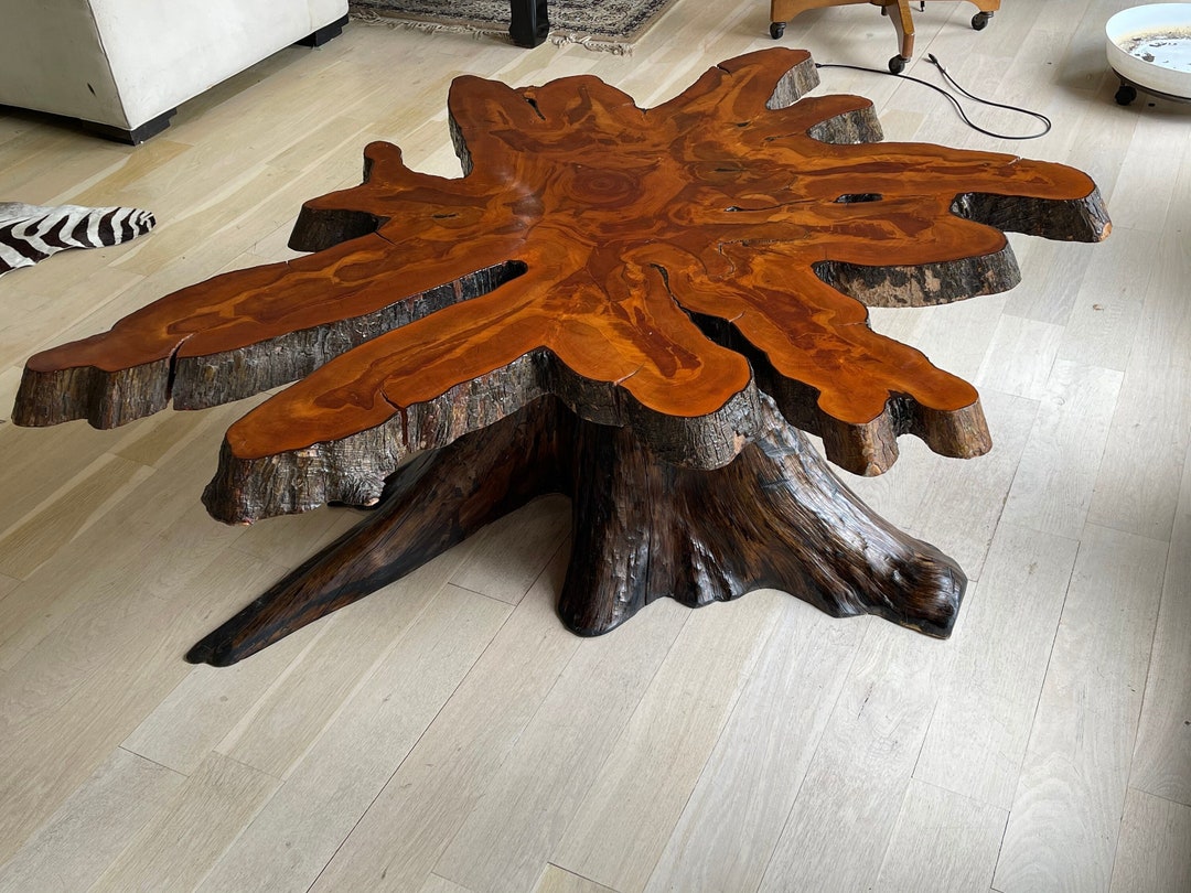 Vintage Live Edge Cypress Coffee Cocktail Table MCM Burl Wood Etsy