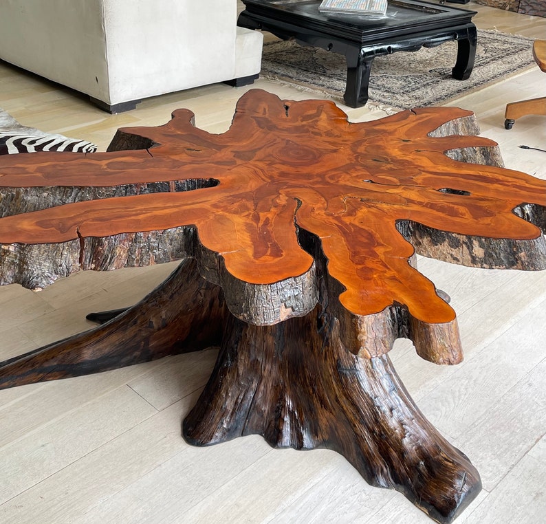 Vintage Live Edge Cypress Coffee Cocktail Table MCM Burl Wood Etsy