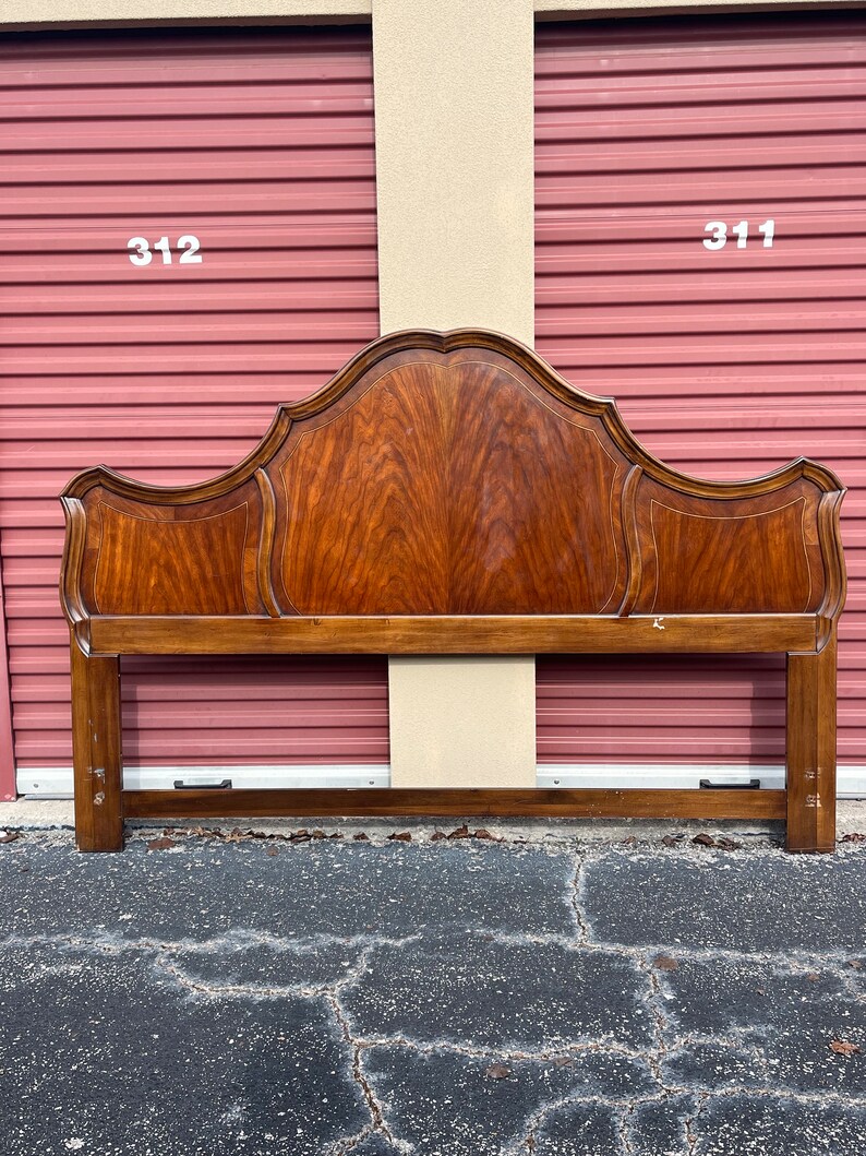 French King Headboard Ornate Vintage Wood Curved Hollywood Regency