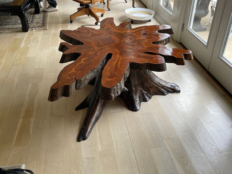 Vintage Live Edge Cypress Coffee Cocktail Table MCM Burl Wood Etsy
