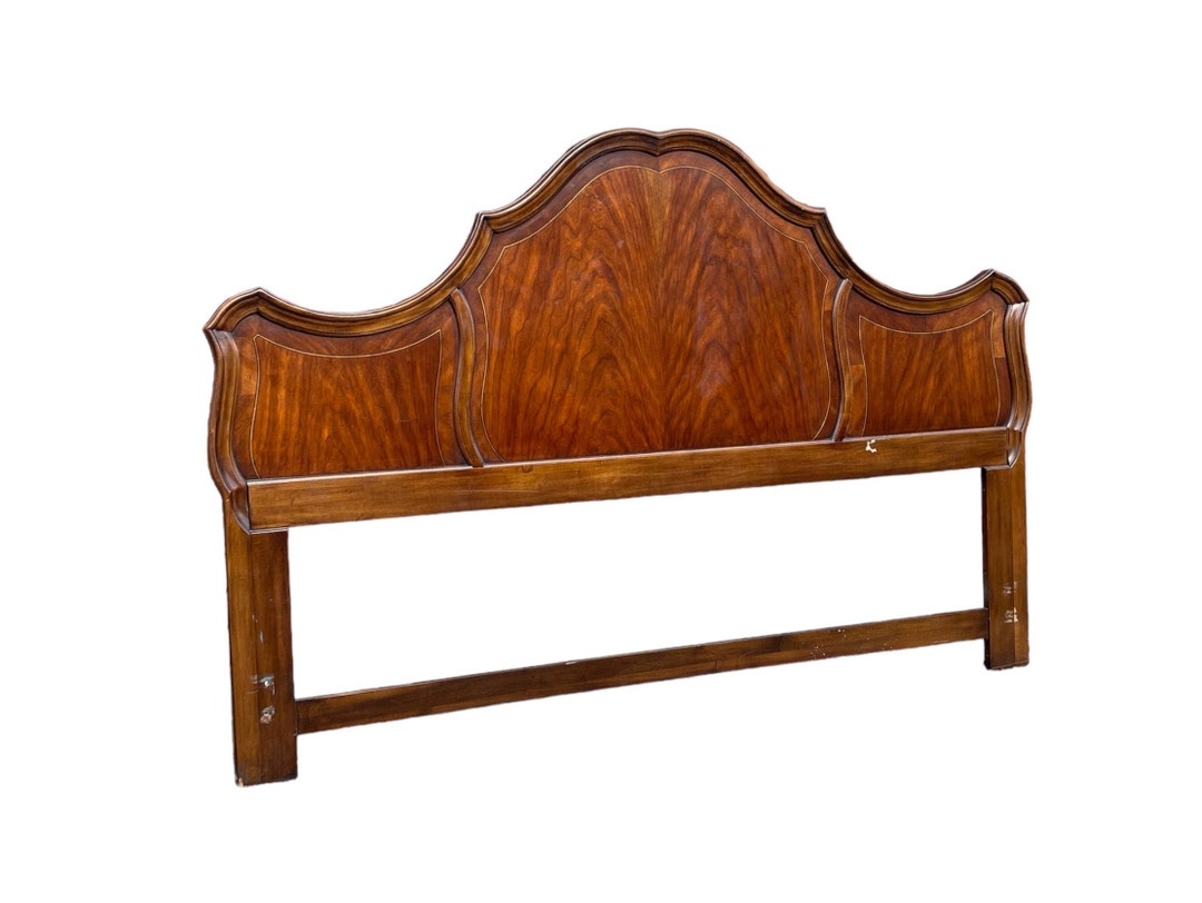 French King Headboard Ornate Vintage Wood Curved Hollywood Regency