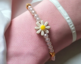 Parelarmband, madeliefje, kralenarmband, vriendschapsarmband, zomerarmband, meisjesarmband, damessieraden, cadeau voor haar