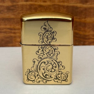 Hand Engraved Brass Zippo Lighter - FREE SHIPPING