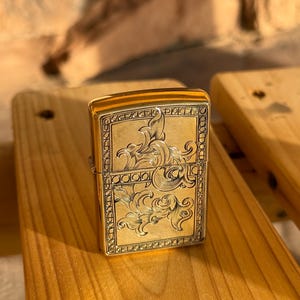 Hand Engraved Brass Zippo Lighter - FREE SHIPPING