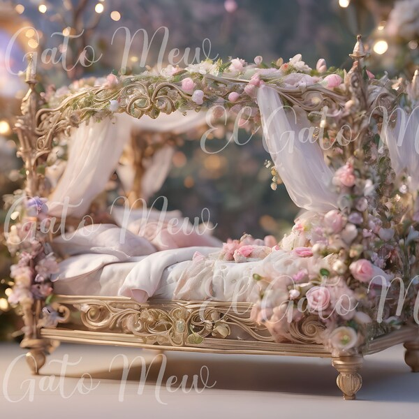 Baby Girl Digital Bed with Flowers Backdrop, Infant Baby Girl Digital Background, Backdrop for newborn, child, Flower baby bed Pink Backdrop