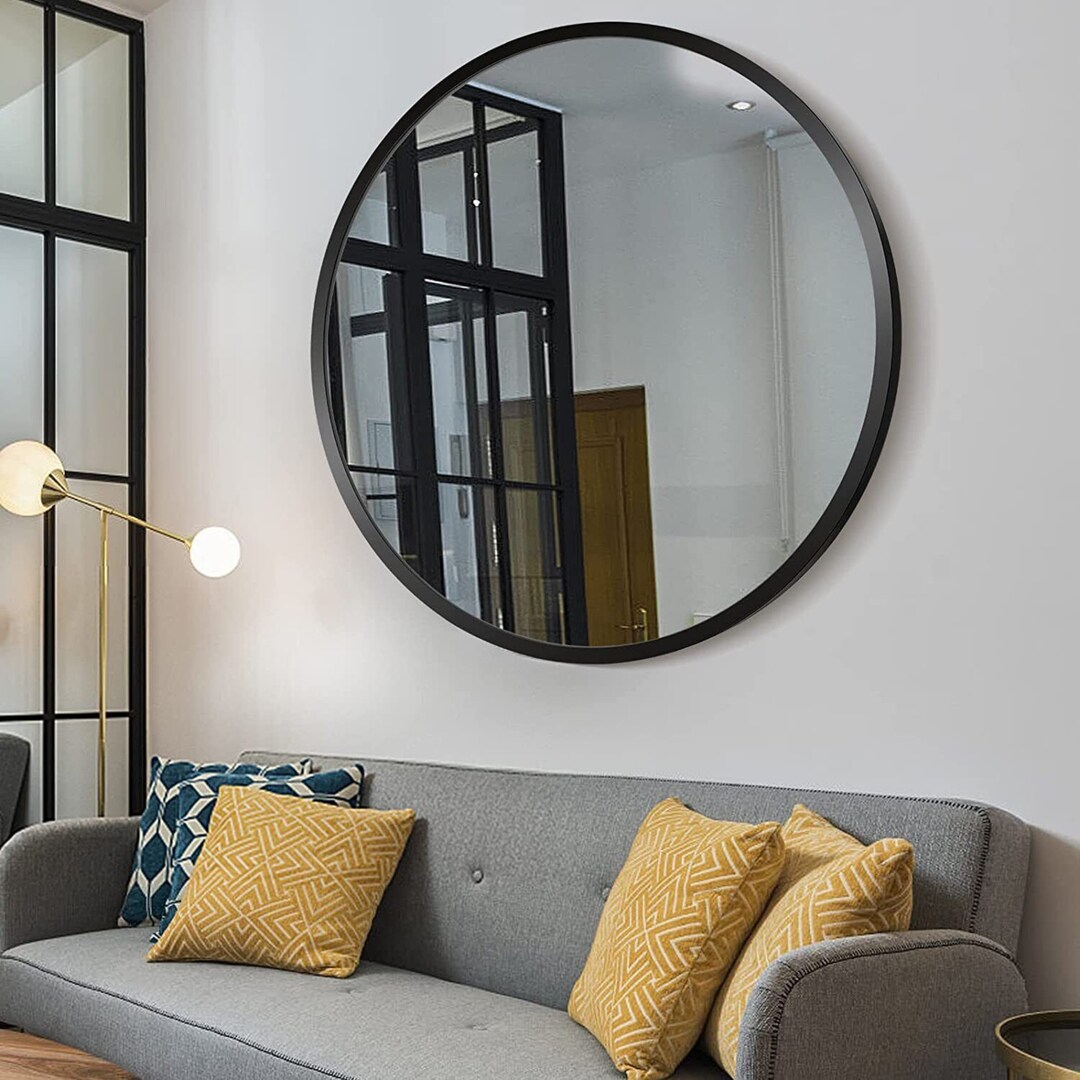 Round Wall Mirror 24'' Large Black Circle Mirror Metal Etsy