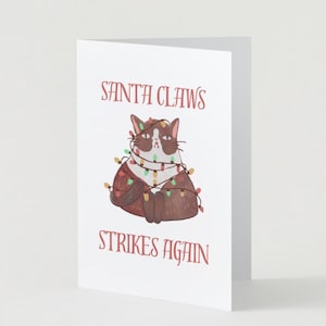 Downloadbare kerstkaart Santa Claws Funny Cat