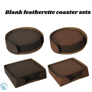 Choose from our Premium Sets of 6 Laserable Leatherette Coasters with Stylish Holder - DIY Coaster Blanks, Leatherette Supplies