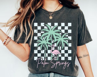 PALM SPRINGS shirt, CA Checkerboard Shirt, Palm Beach Tee, Beach Shirt, Trendy Surf Shirt, Summer Beach Tee, Road Trip Shirt, Coconut Girl