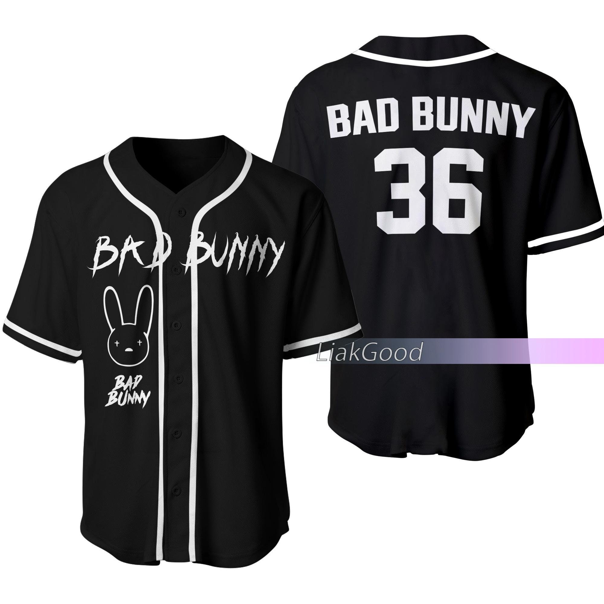Bad Bunny Baseball Jersey, Black Bad Bunny Jersey-5XL - Jerseys