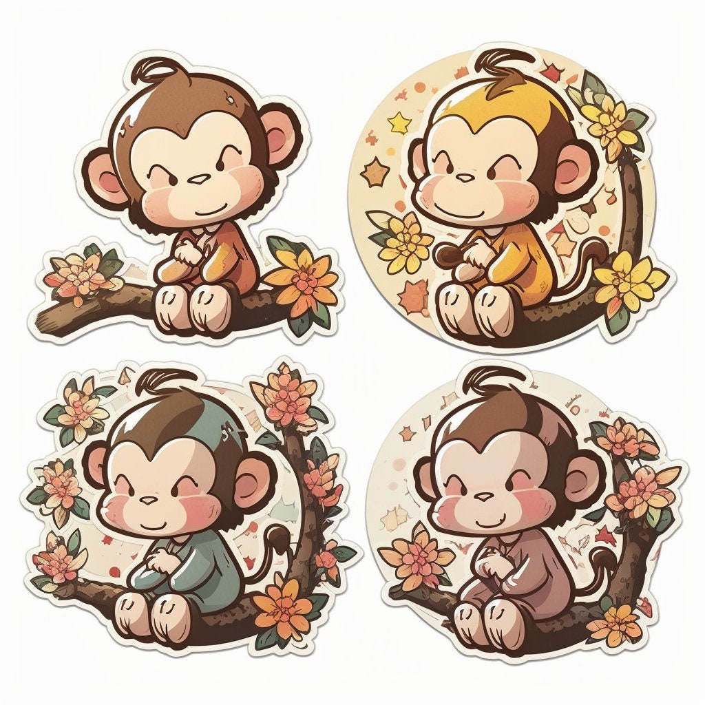 Monkey Digital Stickers 80 Sticker-pack | Kawaii Instagram Twitch ...