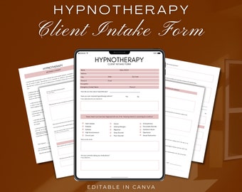 Hypnotherapie-intakeformulier, sjabloon voor cliëntintakeformulier Hypnotherapie-toestemmingsformulier, hypnose-intakeformulier, hypnotherapeut, cliëntintakeformulieren
