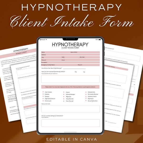 Hypnotherapy Intake Form, Client intake form template Hypnotherapy Consent Form, , Hypnosis Intake Form, Hypnotherapist, Client Intake forms