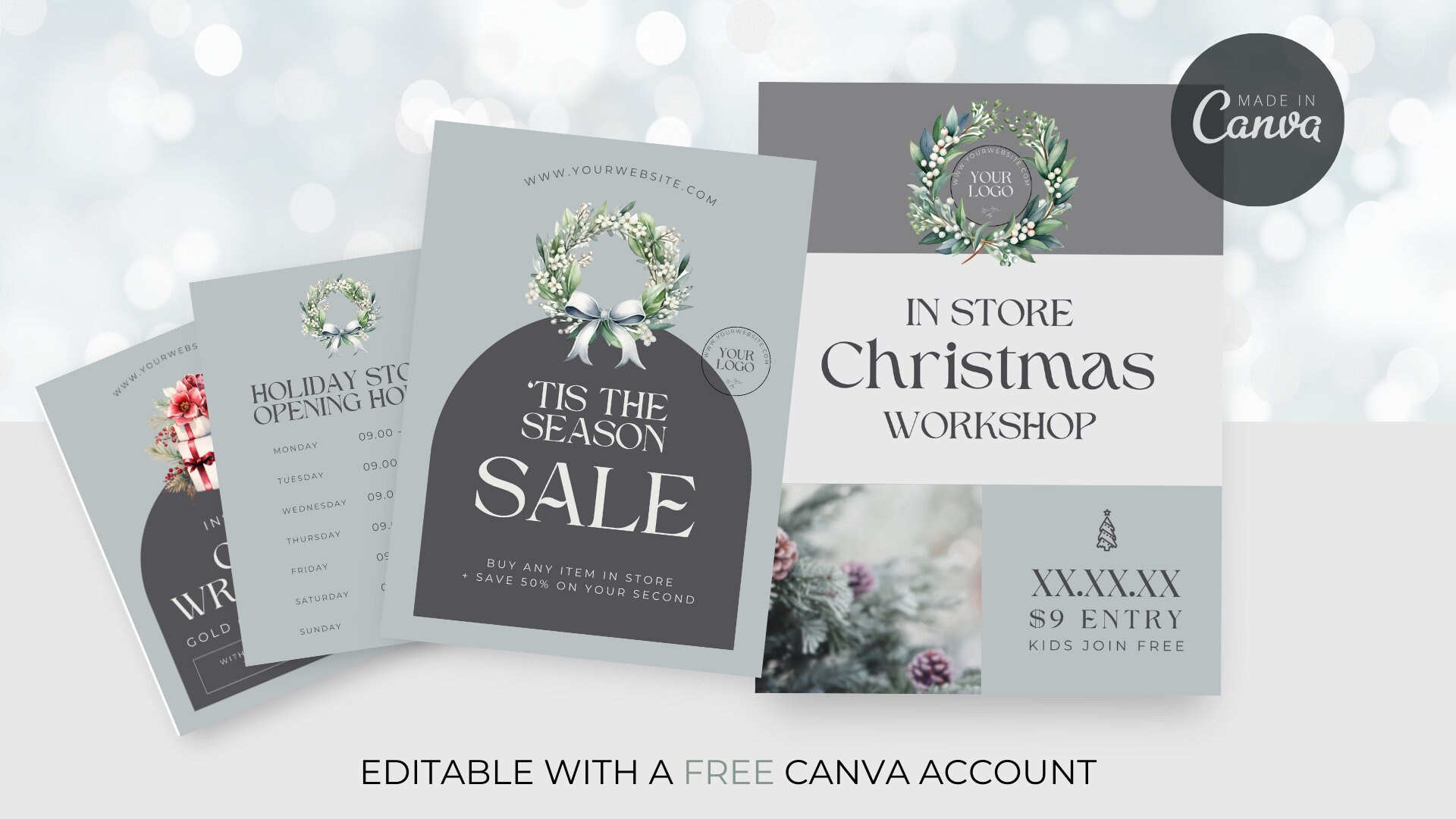 Editable Holiday Store Hours Templates Bundle Business Hours Sign