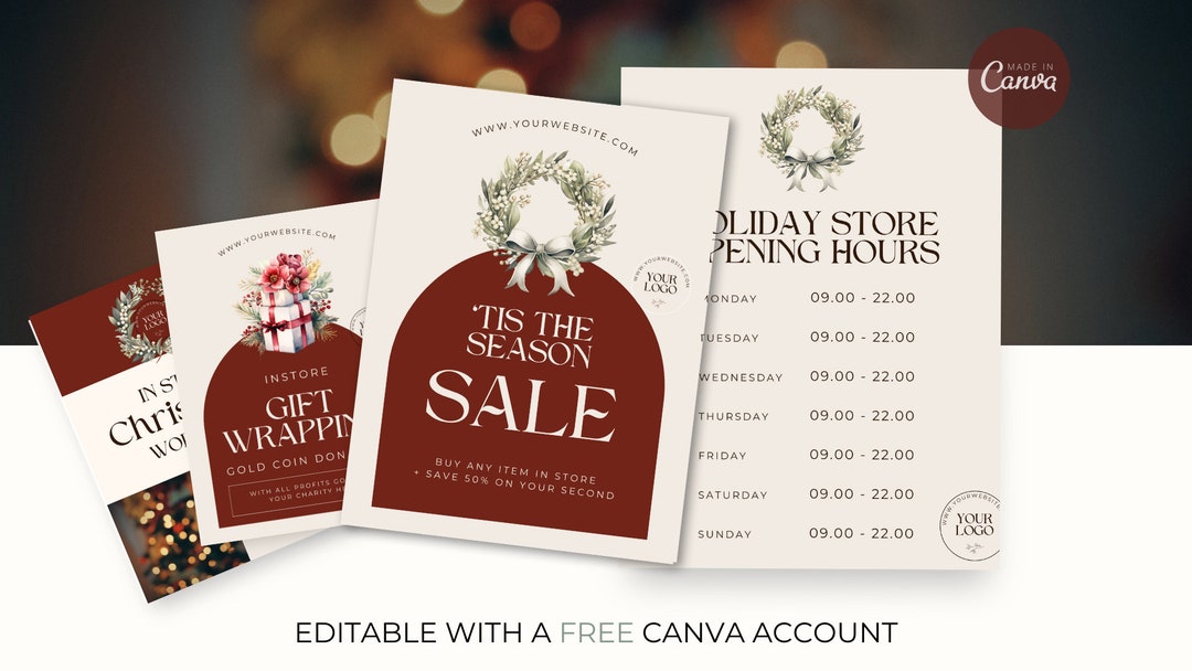 Holiday Hours Sign Collection Customizable Business Hours Templates