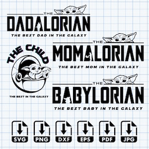 Pacchetto famiglia Lorian, Dadalorian, Mamalorian SVG, Il bambino, Star Wars, Baby Yoday SVG, PNG, EPS, DXF, PDF, file di taglio digitale, Cricut Maker