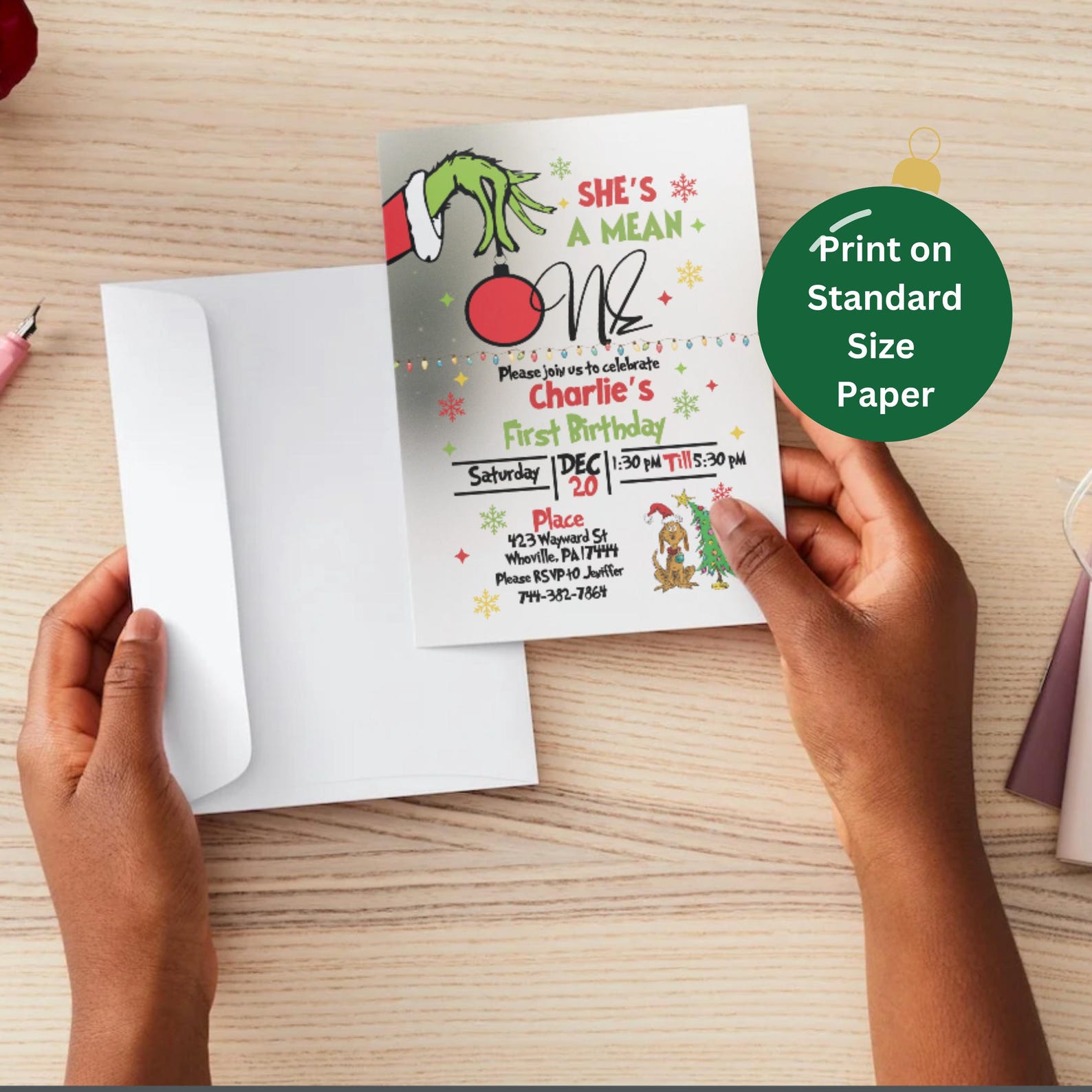 Grinch First Birthday Invitation | Xmas Party Invite (printable ...