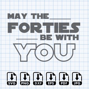 May The Forties Be With You, Geburtstag, Star Wars, Yoda, Drehen 40, SVG, Png, Eps, Dxf, Pdf, Digital Cut File, Cricut Maker, Silhouette Cameo 4