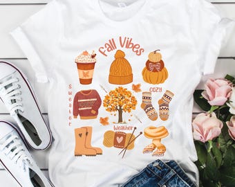 Temporada acogedora PNG, Vibras de otoño PNG, Calabaza de otoño, Otoño femenino PNG, Diseño de camiseta de otoño PNG, Hojas de otoño, Clima de suéter PNG, Café
