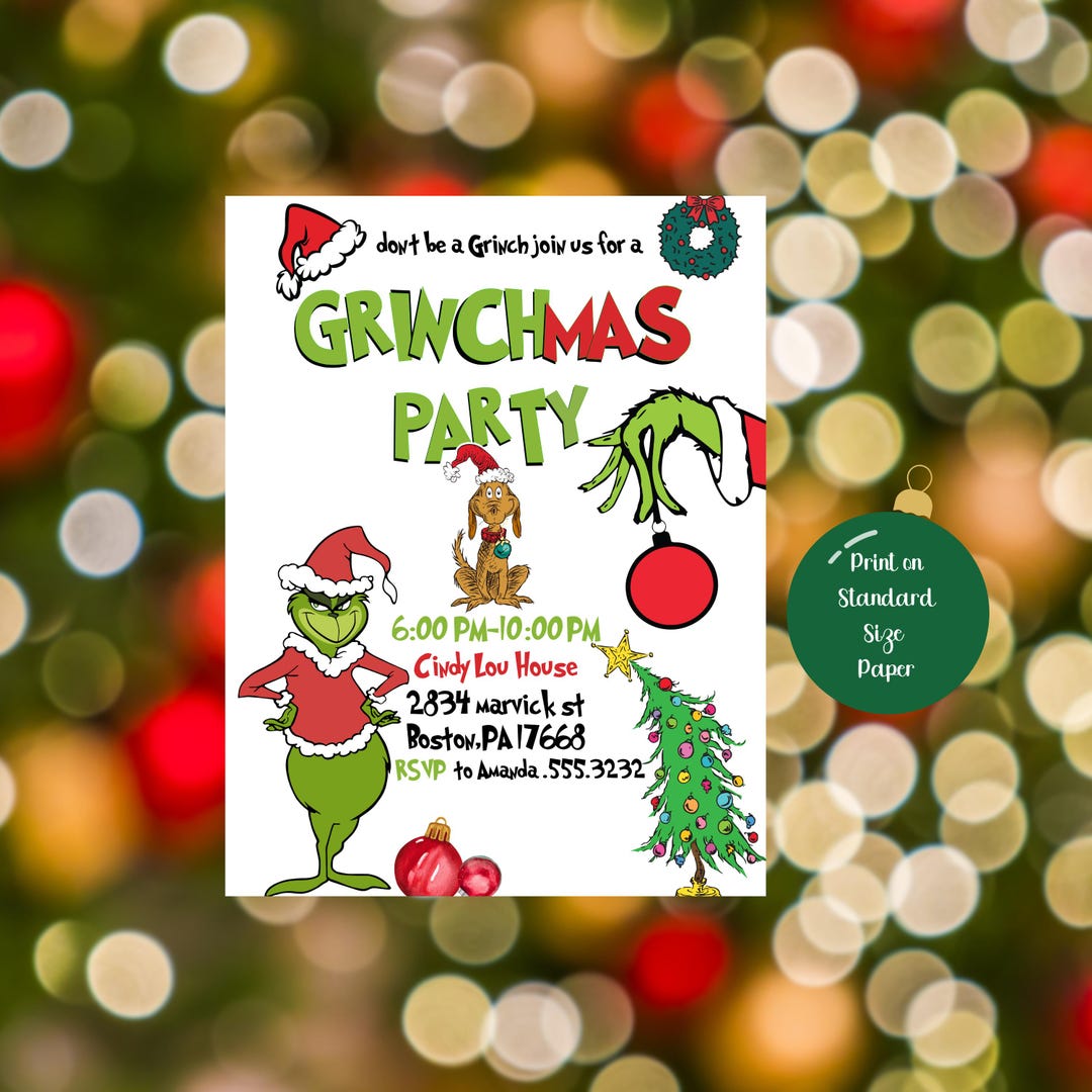 Editable Canva Grinch and Max Party Invitation Template, Grinch Digital ...