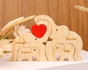 Wooden Elephant Family Puzzle,Family Name Puzzle,Family Keepsake Gifts,Animal Family Toys,Wedding Anniversary,Home Decor,Gift for Kids