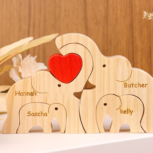 Wooden Elephant Family Puzzle,Family Name Puzzle,Family Keepsake Gifts,Animal Family Toys,Wedding Anniversary,Home Decor,Gift for Kids