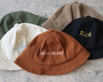 Personalizowany dziecięcy kapelusz typu bucket hat, dziecięcy kapelusz typu bucket hat z kordu, haftowane kapelusze typu bucket hat, chłopięcy kapelusz plażowy, dziewczęcy kapelusz przeciwsłoneczny