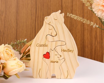 Wooden Bear Family Puzzle,Family Name Puzzle,Family Keepsake Gifts,Animal Family Wooden Toys,Wedding Anniversary,Home Decor, Gift for Kids