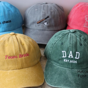 Custom Text Baseball Cap Personalised Embroidered Hat Custom Washed Dad Cap Sorority Hat Bachelor/Bachelorette Party Gift Gift for Him/Her
