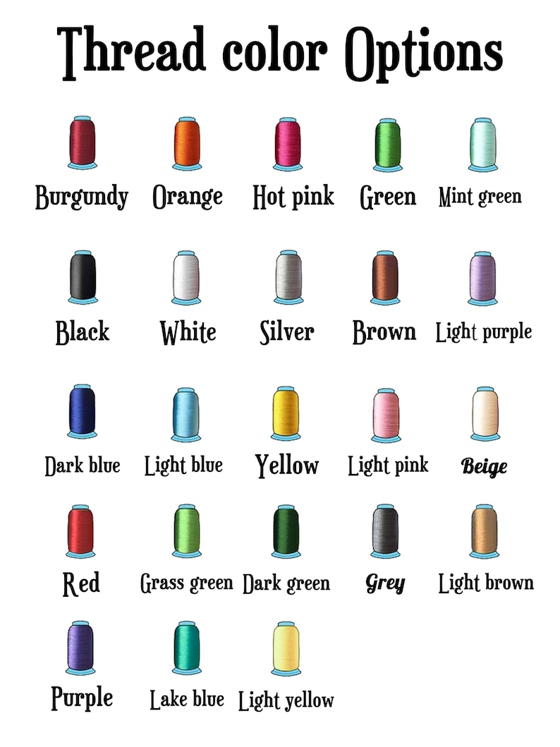 Puede incluir: Una tabla que muestra 20 colores de hilo diferentes, incluyendo burdeos, naranja, rosa fuerte, verde, verde menta, negro, blanco, plata, marr&oacute;n, morado claro, azul oscuro, azul claro, amarillo, rosa claro, beige, rojo, verde hierba, verde oscuro, gris, marr&oacute;n claro, morado, azul lago y amarillo claro.