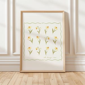 Narzisse Wall Art, Cottagecore Poster, Waldkinderzimmer, Girly botanische Dekoration, wunderlicher Walddruck