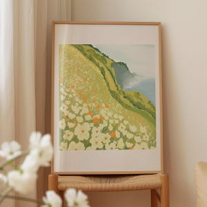Frühling Küstendruck, Küstenlandschaft Kunst, Klippen Poster