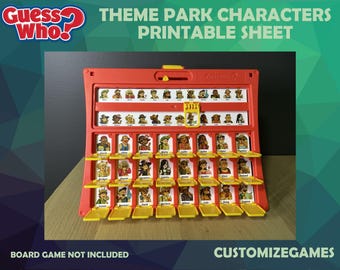Theme Park Characters Guess Who - Digital Download - Print at Home - Great Gift! - Physical Guess Who Game is Not Included
