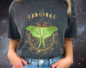 Celestial Luna Moth Shirt Beautiful Moon Tee, Comfort Colors Unisex T-shirt, Cottagecore Moth Top with Beautiful Mandala