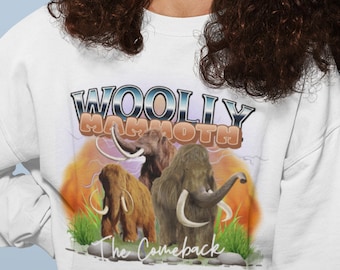 Woolly Mammoth Graphic Tee, Vintage 90s Style, Paleontologist Gift