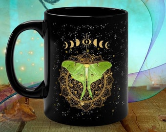 Luna Moth Mug with Celestial motif, Autumn Gift for Women, Fall Decor, Autumn Decor, Thanksgiving Gifts, Halloween Moth Mug Gift