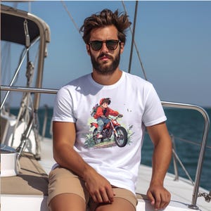 Camiseta de motociclista retro vintage de anime, camiseta de motociclista japonesa, ropa urbana de Harajuku, camiseta de los años 80, camiseta de manga otaku de estética vaporwave nostálgica