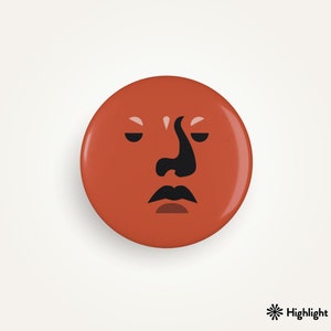 Grumpy Face Emotion Mood Tracker Fridge Magnet - Angry Irritated Red Geometric Montessori Roommate Gift - Round Button Bullet Journaling
