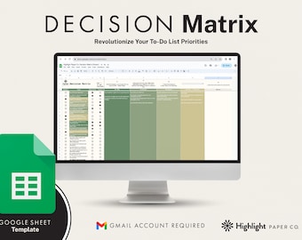 Eisenhower Decision Matrix (Sage Green) - Digital ADHD To-Do List, Daily Planner, Prioritization Tool - Reusable Google Sheet Template