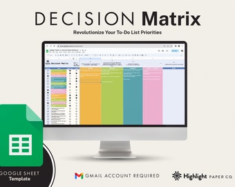 Eisenhower-beslissingsmatrix (Rainbow): Google-spreadsheetsjabloon, digitale ADHD-planner, dagelijkse checklist, hulpmiddel voor prioritering van geestelijke gezondheid