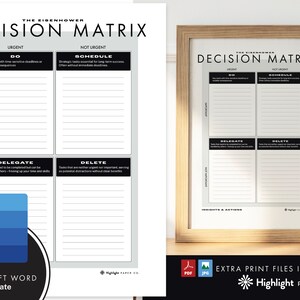 Printable Eisenhower Matrix To Do List: Microsoft Word Template, Printable PDF and JPG - Prioritization Tool for ADHD and Task Management