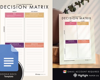 Printable Eisenhower Matrix Google Docs Template: Simplified Task Management & ADHD Planner in A4 and 8.5&quot;x11&quot; Formats