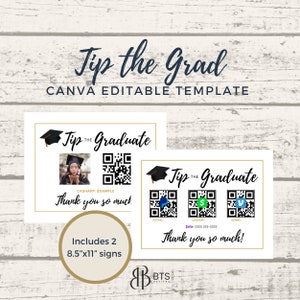 Tip the Grad, Gift for Grad, Graduation Party, Graduation Printable, Graduation Sign, Cashapp Sign, Venmo Sign, PayPal Sign, QR Code Sign