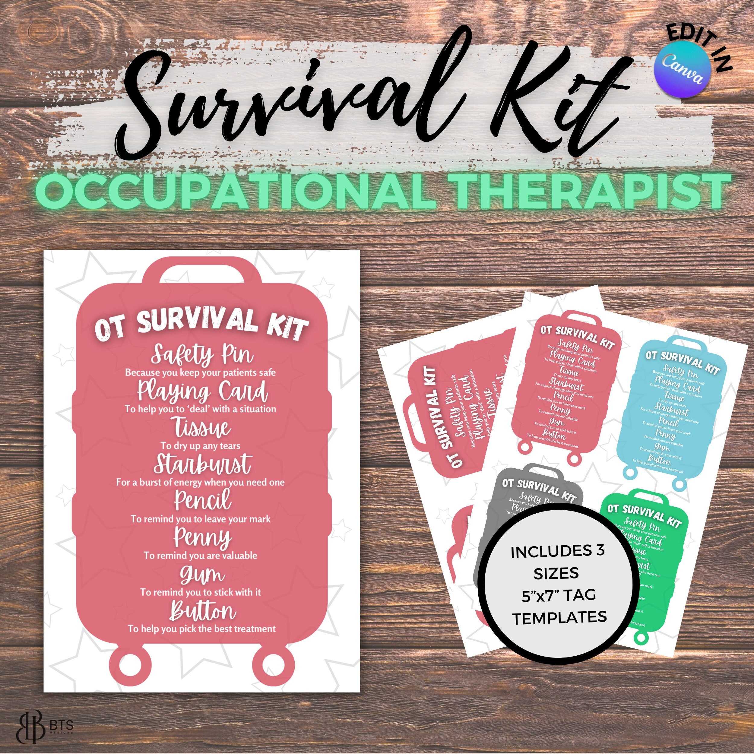 Editable Occupational Therapist Survival Kit Printable DSP Survival